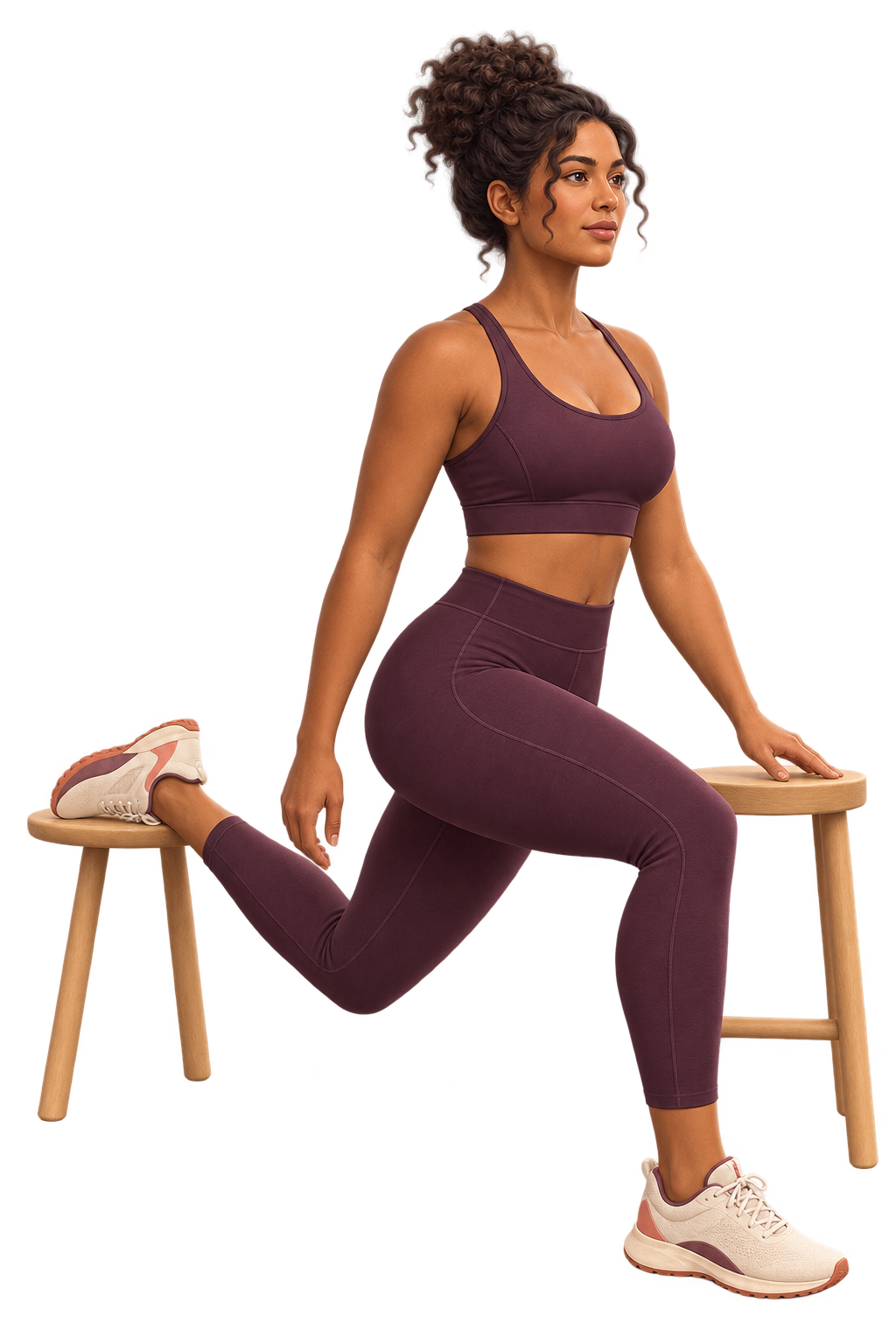 Original LumaForm artwork of a supported split squat at home